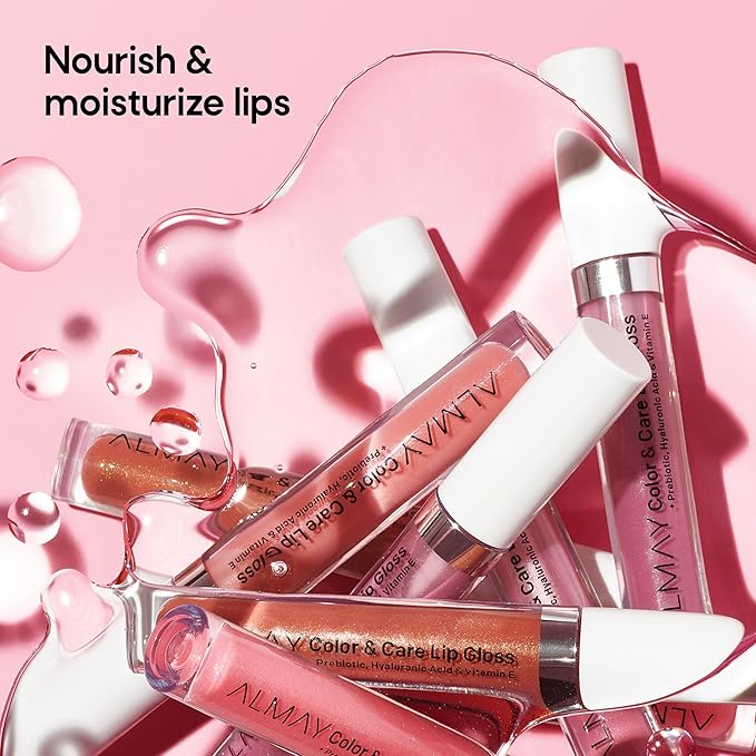 Almay Color & Care Hydrating Lip Gloss, Soft Natural Hues, Prebiotic Complex, Hyaluronic Filling-Sphere Technology, 300 Glitters Gold, 0.1 Fl Oz