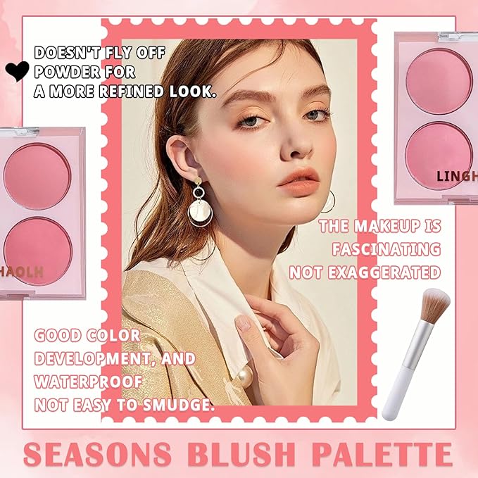 4 Colors Blush Palette for Cheeks,Face Matte Contour Brush 01