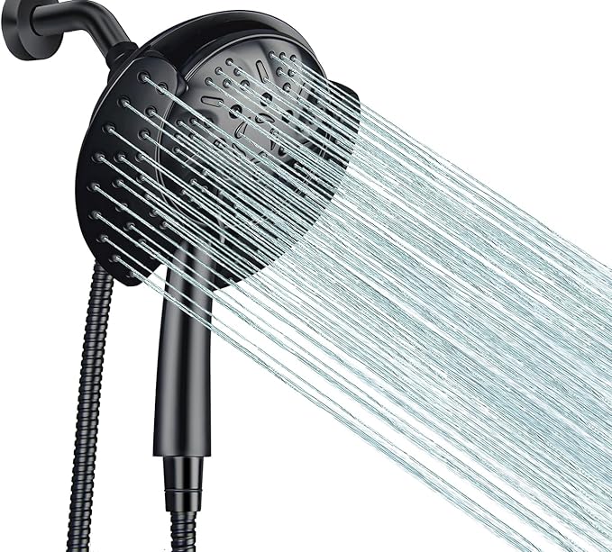 GRICH 2.5GPM Shower Head with Hand: 2 in 1 High Pressure Shower Heads With Handheld Spray Combo & Rain Shower Head, 9 Spray Modes Anti-Leak Waterfall Showerhead, Angle Adjustable, Matte Black