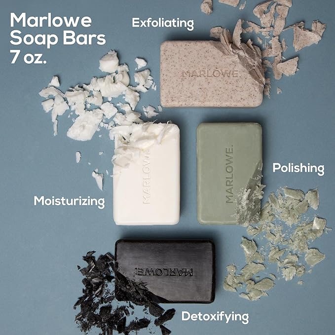 MARLOWE. No. 102 Body Scrub Soap 7 oz (3 Bars), Oud Wood, Exfoliating Soap Bar with Shea Butter, Olive Oil & Green Tea Extracts, Cleanses, Smooths & Revitalizes Skin, Earthy & Smoky Scent