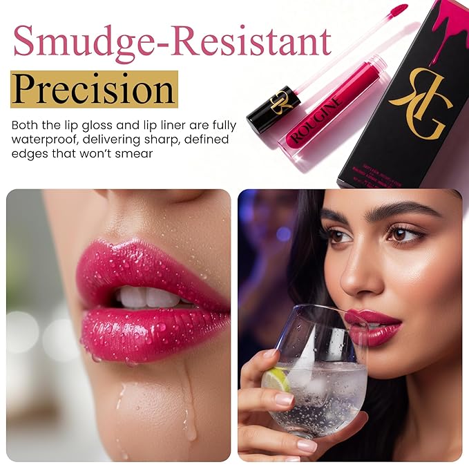 Rougine Liquid Lipstick & Lip Liner Set for Women – Smooth Matte French Kiss Shade, Long-Lasting Waterproof Lipstick, Smudge-Resistant Lip Makeup, Soft Glide Liner – Vitamin E & Shea Butter