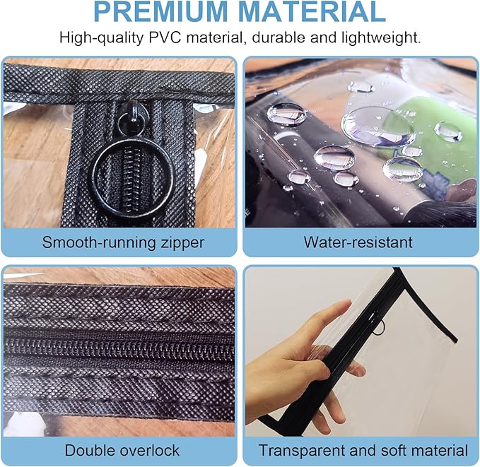 LMBTNCG TSA Approved Clear Toiletry Bags, 3 Pack Waterproof PVC Travel Organizer Pouches with Zipper, Transparent Makeup Cosmetic Cases for Airport Security