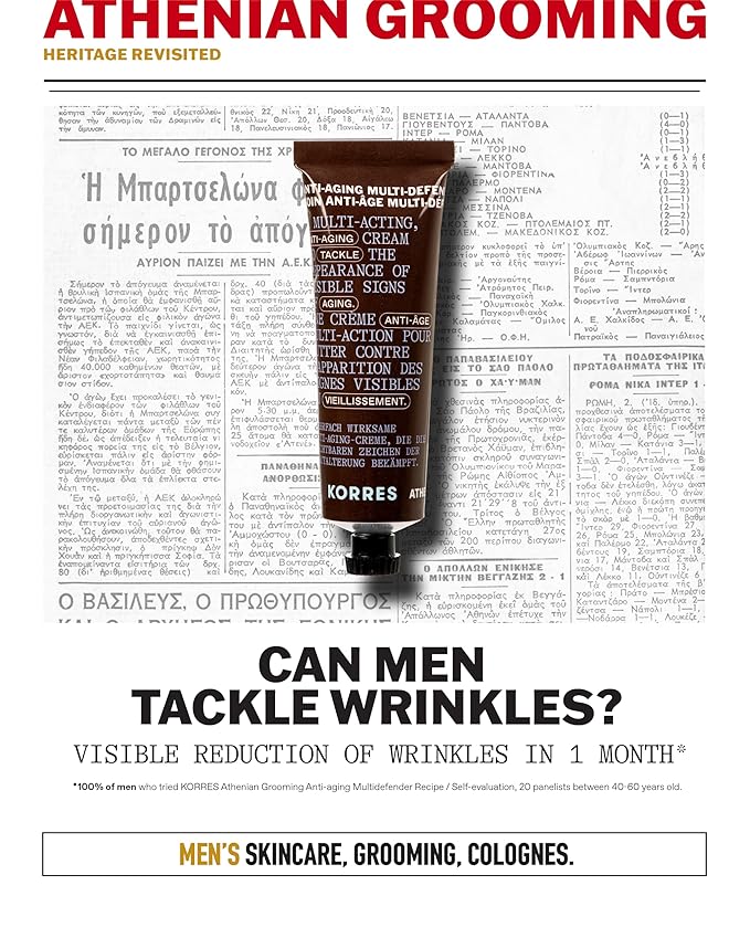 KORRES Athenian Grooming Anti-Ageing Face & Eye Cream with Achillea Millefolium & Baobab Leaf Extracts, Reduces Fine Lines, Smooths Wrinkles & Puffiness, Vegan, For Men, 1.69 fl oz