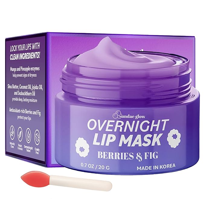 Sundae Glow Lip Mask with Berries & Fig – Overnight Lip Repair, Intense Hydration & Smoothing – Dermatologist Tested, Korean Lip Care – Vegan, Clean Beauty, 95% Natural – 1 Pack