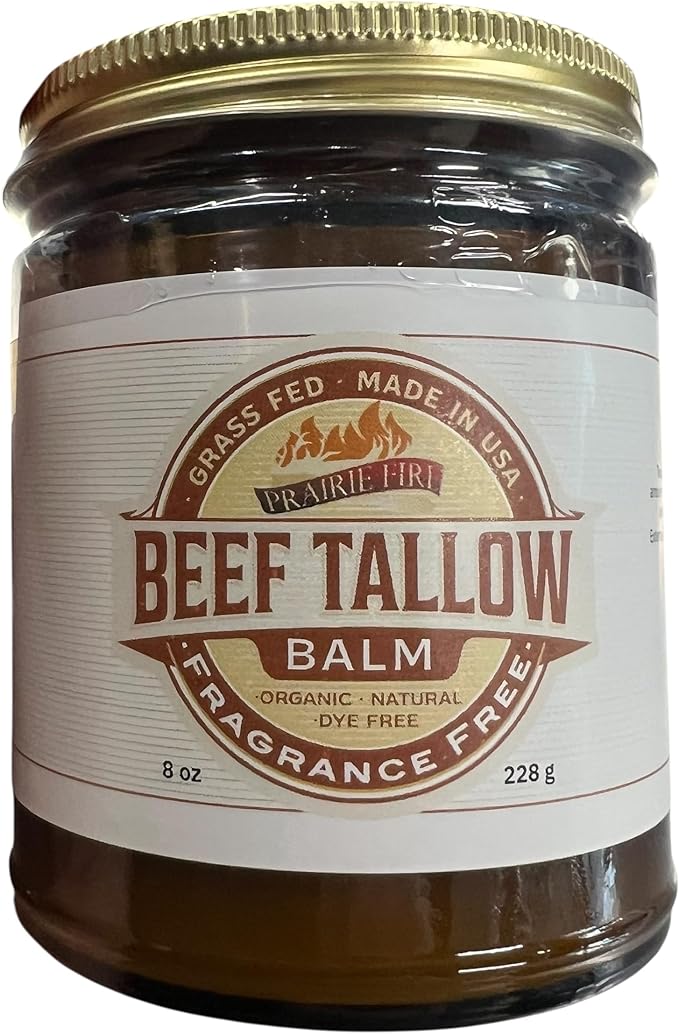 Grass Fed Beef Tallow Balm Grown and Made in USA - Organic Grass Fed and Finished Tallow - Moisturizing Skin Care Fragrance Free 8 oz