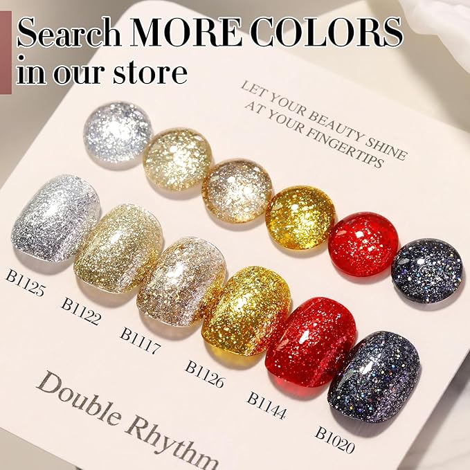 Double Rhythm 15ML Glitter Gel Polish Shimmer Reflective Holographic Color Magnetic for Nail Art Salon DIY at Home (B1122)