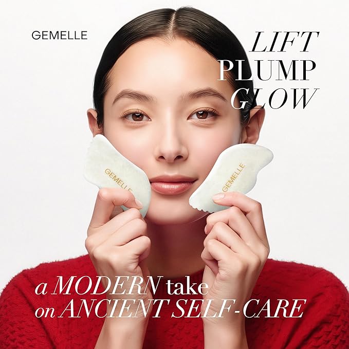 GEMELLE White Jade Gua Sha Tool | 10x Award Winner | Pure Jade Gua Sha Stone, Face Sculpting Tool, Gua Sha Facial Tools, Lymphatic Massage, Body Gua Sha Tool, Guasha Tool for Face | Gifts for Women