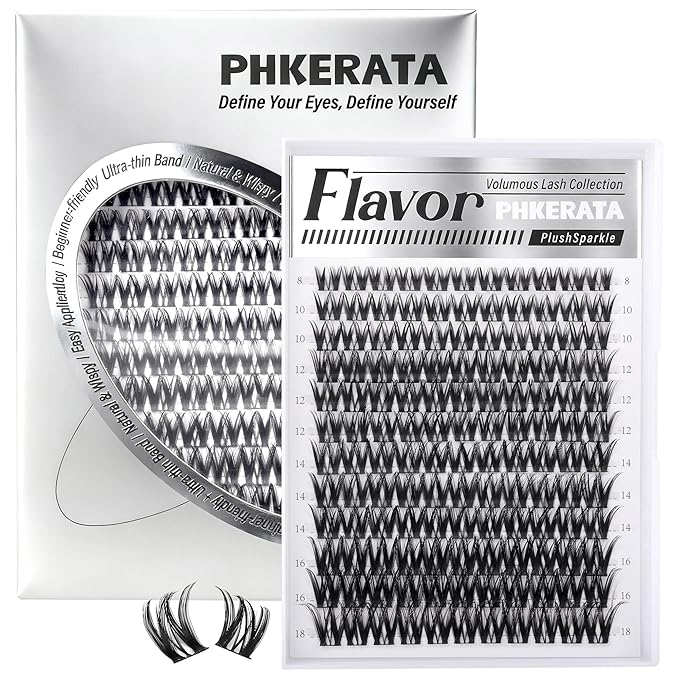 Flora Lash Clusters Wispy Eyelash Clusters 8-18mm Natural Cluster Eyelash Extensions Soft Volume Individual Lashes DIY Feather-Light D Curly Cluster Lashes Extension with Ultra-Thin Band