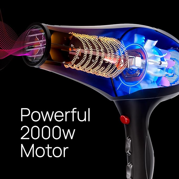 TREZORO Professional Blow Dryer – Ionic Hair Dryer 2000W with Diffuser for Salon & Personal Use – Powerful, Fast & Quiet Drying for Curly Hair, Unwanted Frizz – Design for Travel – 8.2ft Cord