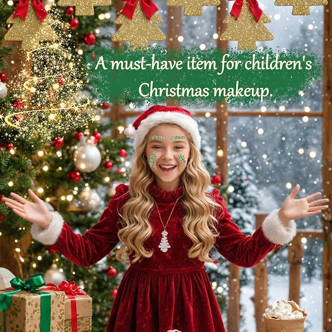 Christmas Body Glitter Stick, Red Green and White Face Glitter Accessories, Waterproof Face Hair Glitter Makeup, Christmas Glitter Makeup for Kids and Women