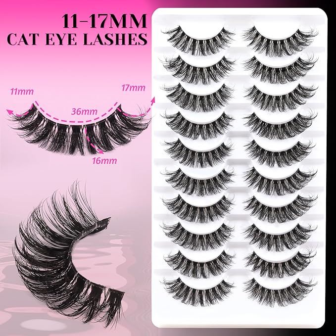 Veleasha Russian Strip Lashes with Clear Band Looks Like Eyelash Extensions D Curl Lash Strips 10 Pairs Pack (DT05)