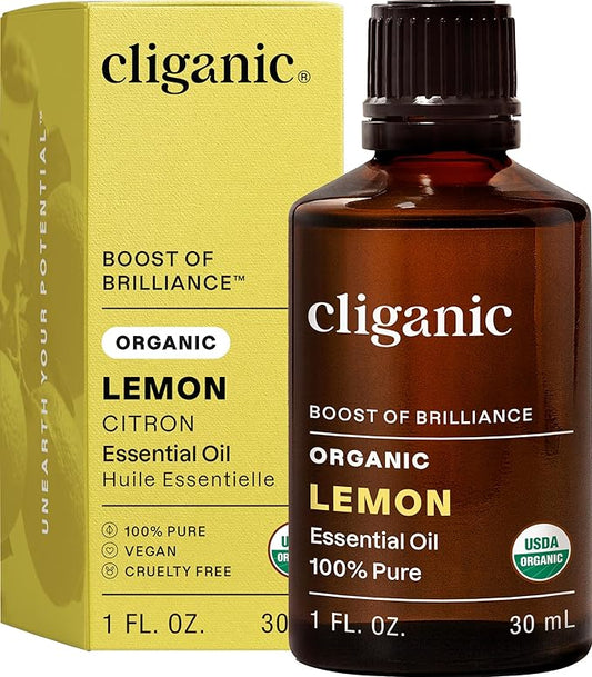Cliganic USDA Organic Lemon Essential Oil (1oz) - 100% Pure & Natural | Undiluted, for Aromatherapy, Household Cleaning | Non-GMO Verified