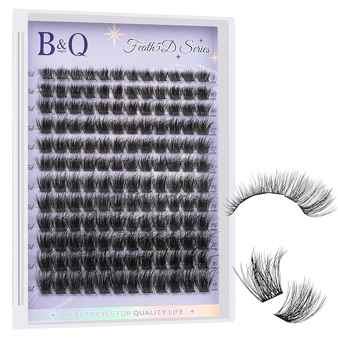 B&Q Lash Clusters Fluffy Wispy Voluminous - 144 PCS Feath5D 08 Layered Individual Cluster Lashes, Feathered Lightweight Eyelash Extensions in 8-18mm Waterproof False Lashes