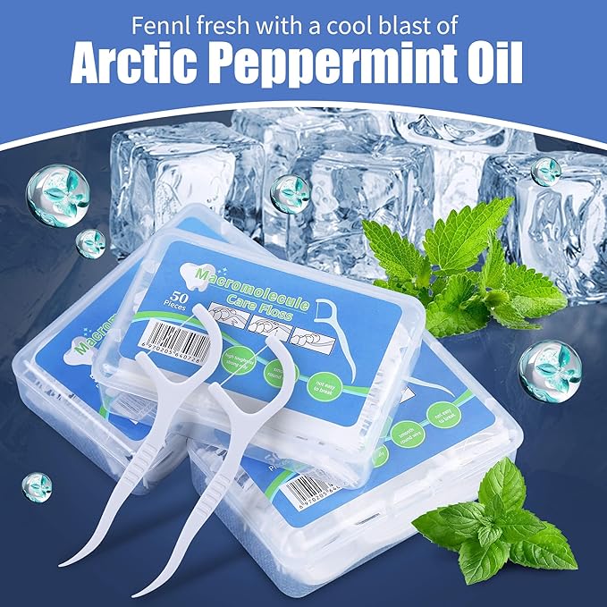 Aussumy 800 Count Dental Floss Picks – Built-in Toothpicks for Deep Cleaning, Comfortable Handle to Remove Plaque & Protect Gums – Family Pack with 50 Picks per Portable Case for Adults & Kids