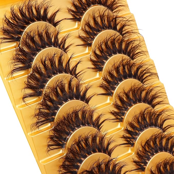 Veleasha Russian Strip Lashes with Clear Band Looks Like Eyelash Extensions D Curl Lash Strips 10 Pairs Pack (DT16)