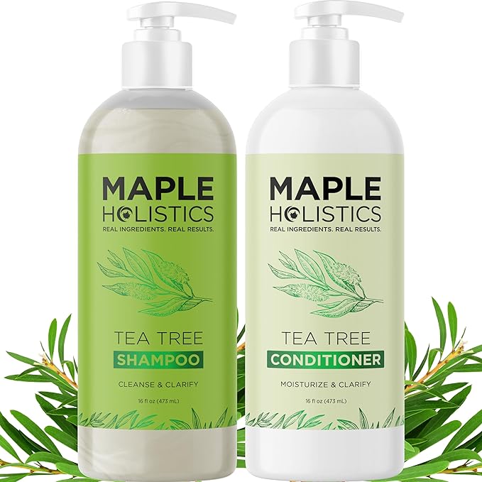 Tea Tree Shampoo and Conditioner Set - Sulfate Free Clarifying Shampoo and Conditioner for Oily Hair & Scalp Care with Australian Tea Tree Oil - Complete Dry Scalp Treatment for Build Up (16 Fl Oz)