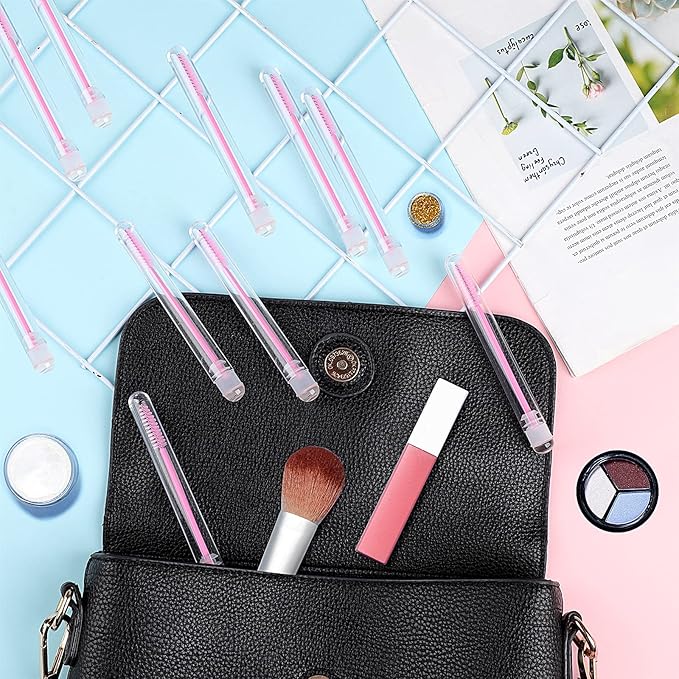 Dming 20 Pieces Disposable Mascara Brushes Eyelash Brush Wand Diamond Mascara Wands with Tube Makeup Tool Lash Spoolies Sanitary Brushes Lash Extension Supplies (Tube Sky Pink 20)