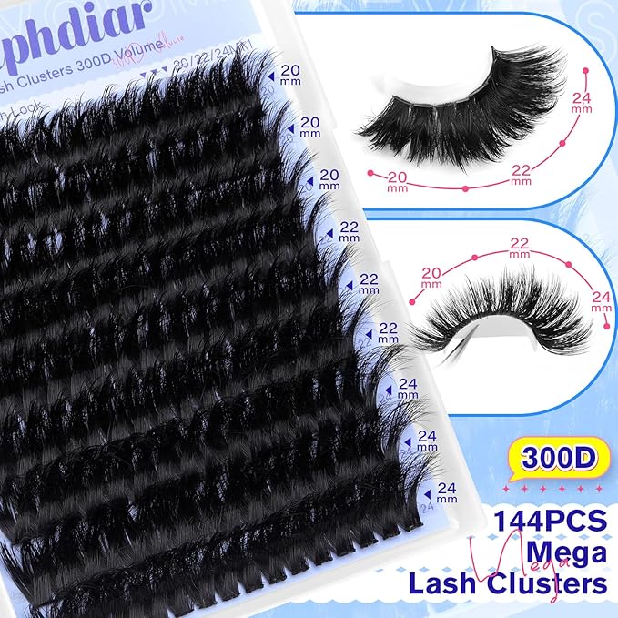 Lash Clusters Long Eyelash Clusters 20+22+24mm Lash Extension 300D Thick Individual Lashes Clusters Mega Volume Cluster Eyelash Extensions Soft Mink False Eyelashes Clusters Dramatic by calphdiar