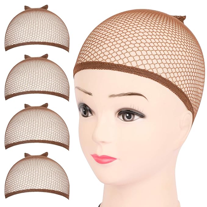 Fandamei 4PCS Dark Brown Mesh Wig Cap, Closed End Hair Mesh Net Wig Caps, Liner Weaving Caps for Women, Men, Kids