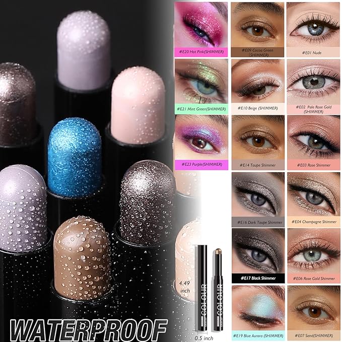 Glitter Eyeshadow Stick - Champagne Shimmer Long Lasting Cream Eye Shadow Pencil Buildable Sparkling Face Highlighter Makeup, Lightweight Waterproof & Smudge Proof for Easy Application