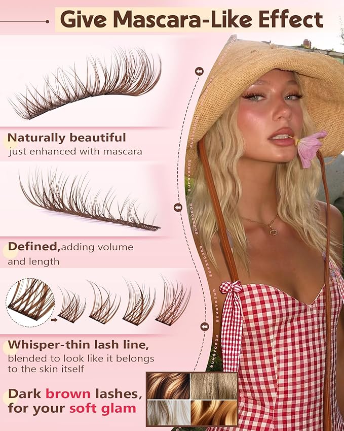 Brown Wispy Lash Clusters Kit Natural Cluster Eyelash Extensions Kit False Eyelashes Clusters Fluffy DIY Individual Lash Extensions Kit C Curl