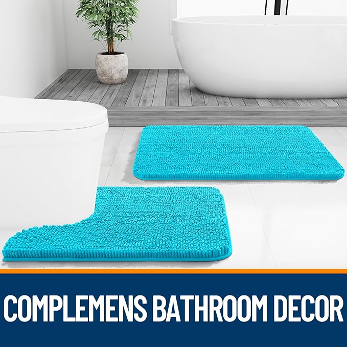 OLANLY Bathroom Rugs 24x16, Extra Soft Absorbent Chenille Bath Rugs, Rubber Backing Quick Dry, Machine Washable Bath Mats for Bathroom Floor, Tub and Shower, Home Decor Accessories, Aqua Sky