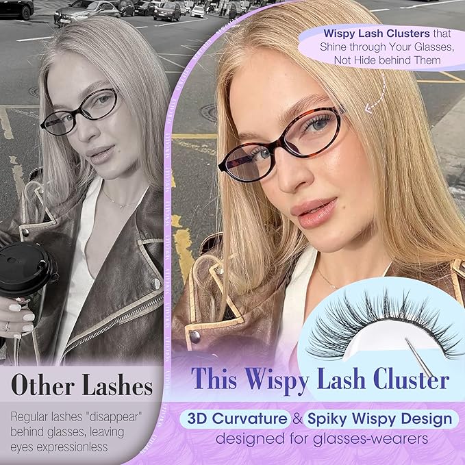 Wispy Lash Clusters Natural Look Cluster Eyelash Extensions 3D Look Eyelash Clusters CD-curly 10-16MM DIY Lash Extension at Home Easy to Use Individual Lashes Clean Eye Makeup by Newcally