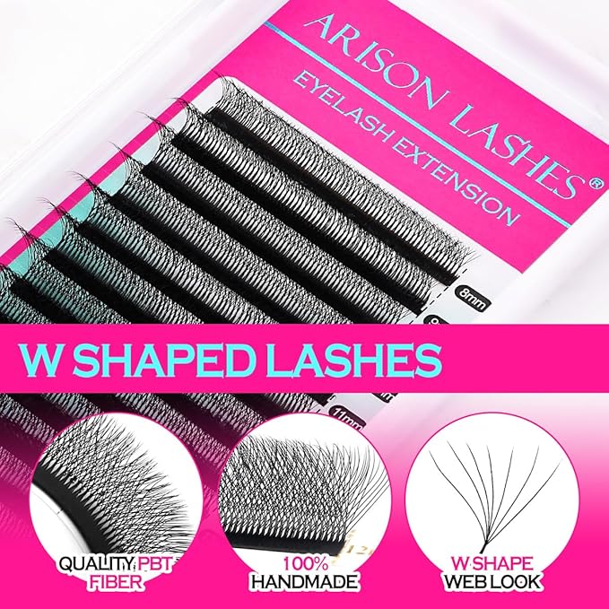 7D W Shape Eyelash Extension Premade Fans Volume Lash Extension Easy Fanning False Lashes Matte Black Volume Premade Cluster W Lashes(0.07-D-8-15mm）