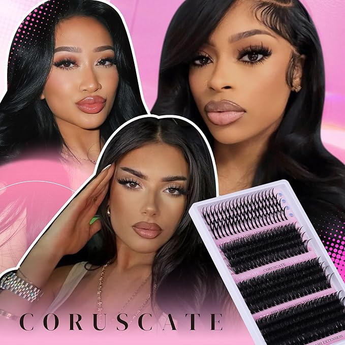 CORUSCATE Lash Clusters with Spikes 60D80D100D Eyelash Clusters Volume Cluster Eyelash Extensions Mega Style Lash Extension DIY Individual Lashes Strip Mink Spiky Thick Cluster Lashes