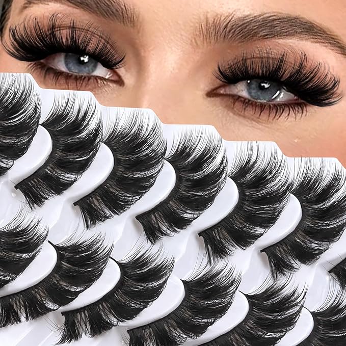 Veleasha False Eyelashes Long Faux Mink Lashes Fluffy Handmade Fake Eyelashes Natural Look 7 Pairs Pack Luxury Cat Eye Lashes (800)