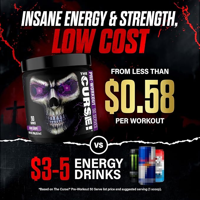 JNX SPORTS The Curse! Pre Workout Powder for Men & Women, Caffeine, Beta-Alanine, Creatine, L-Citrulline, 50 Servings, Sour Candy Flavor – Boost Energy, Strength & Focus