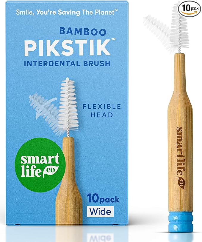SmartLifeco Bamboo Interdental Brushes (10 Count) - Eco-Friendly Proxabrush, Reusable Dental Picks, Flexible Soft Bristles, Superior Gum & Teeth Cleaning, Toothpicks for Braces, PikStik - Wide Gaps