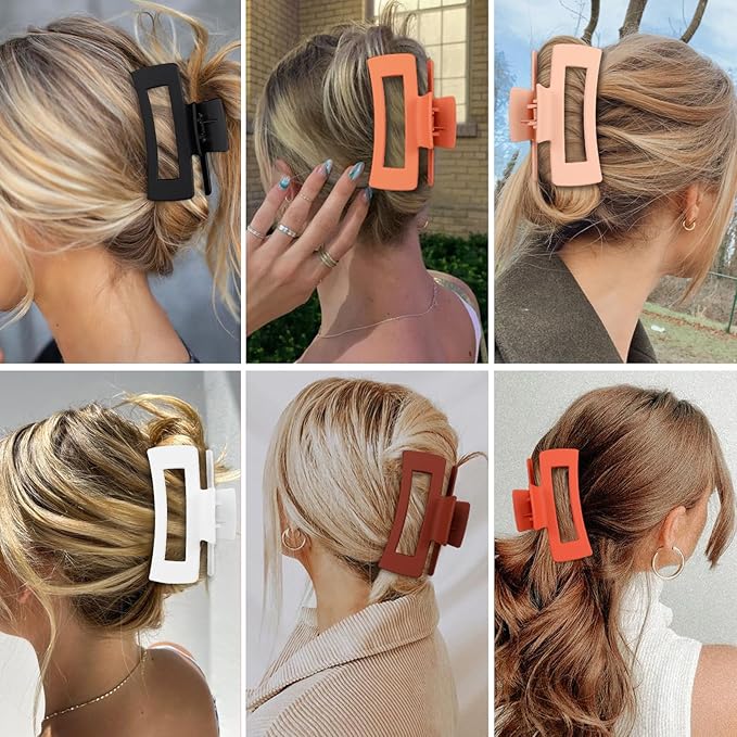 4 Inch Big Hair Claw Clips 6 Pcs Large Claw for Thick Hair Square Hair Clips for Women Rectangle Hair Clips Nonslip Acrylic Banana Jaw Clips Hair Accessories for Girls (Orange)