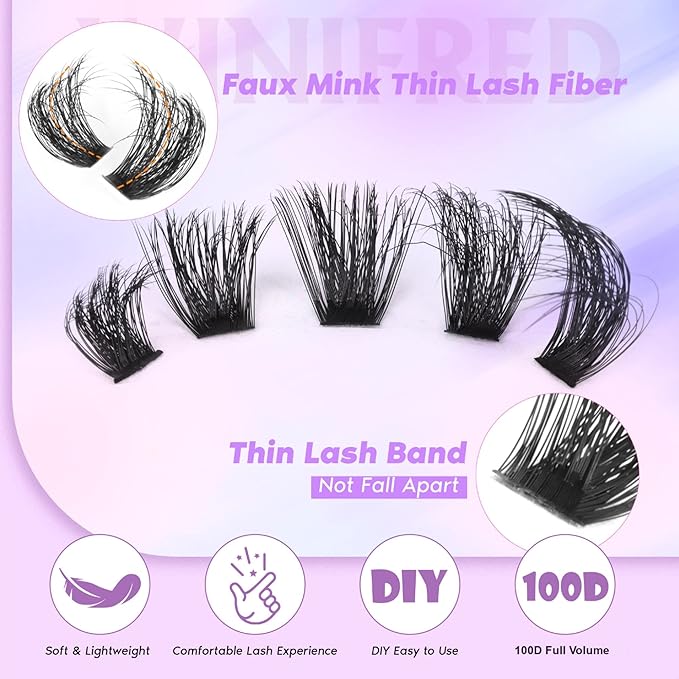 Winifred Lash Clusters Eyelash Extension Thick Volume Individual Lashes 100D Lash Extension 18mm D Curvature Clusters Lashes Mink Lash Cluster DIY Extension Eyelash (180pcs)