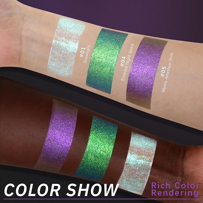 Noerrors Liquid Chameleon White Green Eyeshadow,Multi-Dimensional Eye Looks, Long-lasting Holographic Glitter Highlighter,Rich Color Metallic Multichrome Eyeshadows Makeup, Icy Eye Topper for Party