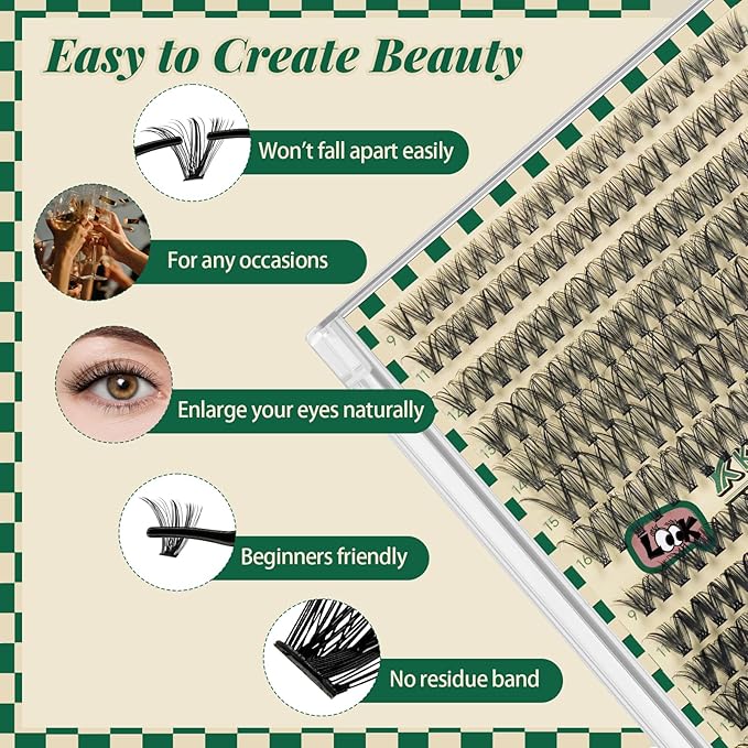 KEYYOU Lash Clusters Individual Lashes 280pcs D Curl Eyelash Extension for DIY at Home(30D40D-0.07D-9-16MIX)