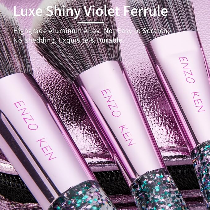 ENZO KEN Glitter Makeup Brushes Set with Case, Vegan Makeup Brush Set Professional, Colorful Cosmetic Brushes Makeup Set, Make up Brush Vegan, Make up Brushes Set Professional, Makeup Brush Set Vegan