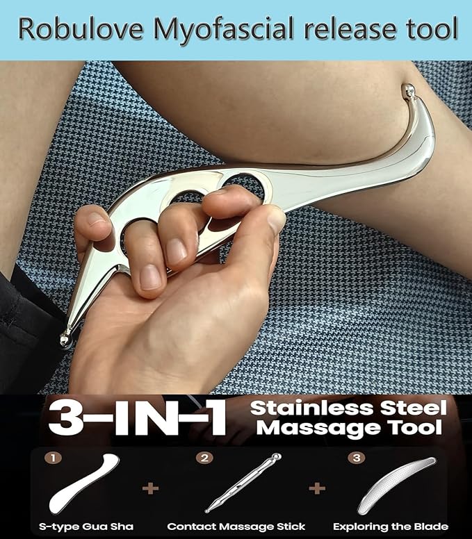 3 in 1 Professional Stainless Steel Muscle Scraper Tools Set with Case, Manual Massage Therapy Tools for Physical Recovery