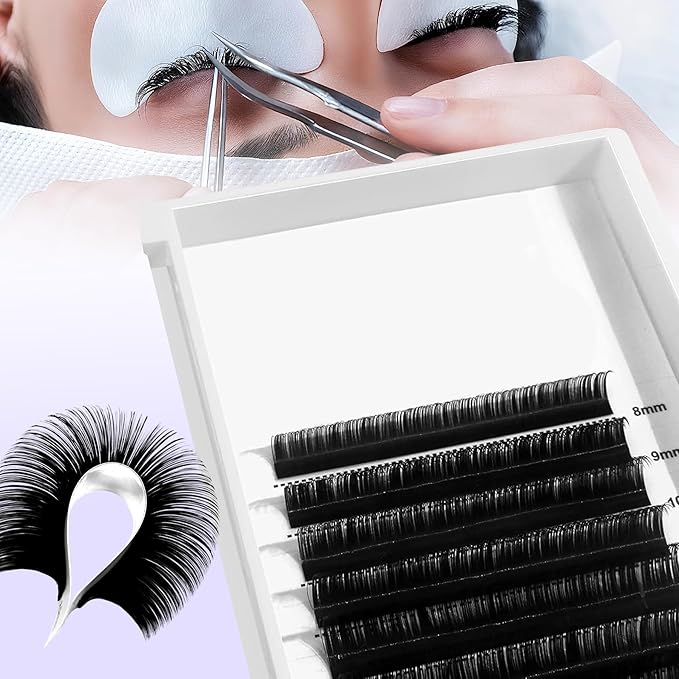 Self Fanning Eyelash Extensions C Curl Matte Black 8D 10D 14D Premade Easy Lashes Fans 0.03mm Wispy One Second Blooming Velvet Lashes 8-15mm Mixed Volume Lash Trays for Lash Extensions