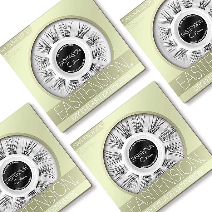 DIY Eyelash Extension, Glue Bonded Band Individual Lash 12 Clusters Natural Lashes Set, Home Eyelash Extension, C curl Lashes Pack (10MM-Natural)