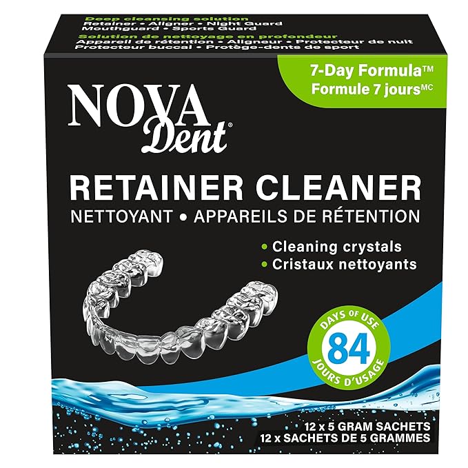 Novadent Retainer Cleaner – For Aligner, Night Guard, Mouthguard, Sports Guard - 84-Day (12 sachets)