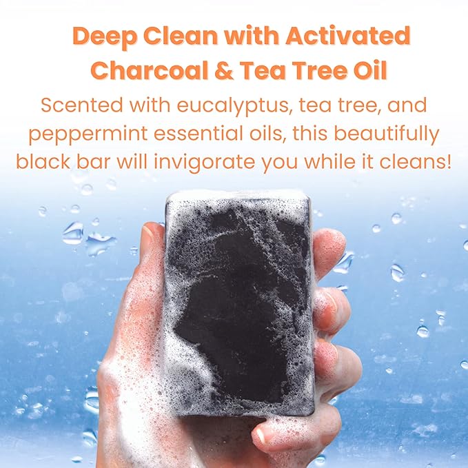 Soak Street Real American Soap with Activated Charcoal & Tea Tree Oil (3 Pack) – Long-Lasting, Moisturizing Natural Bar Soap with Grass Fed Tallow, Gentle Conditioning Lard, & Coconut Oil – Daily Use