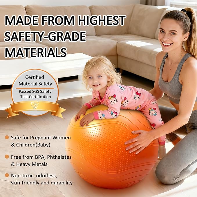 Gruper Yoga Ball, Multiple Sizes Non Slip Exercise Ball for Workout, Birthing, Balance, Stability, Pregnancy, 2200LB Capacity, Anti Burst Chair for Home and Office, Includes Quick Pump & Fitness Guide