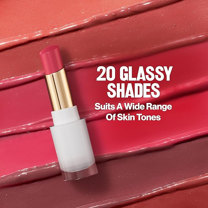 REVLON Super Lustrous Glass Shine Balm, Hydrating Tinted Lip Balm with Hyaluronic Acid, Aloe & Rose Quartz, Light-Medium Red Lipstick, NEW Shade, 020 Glaring Red, 0.11 oz