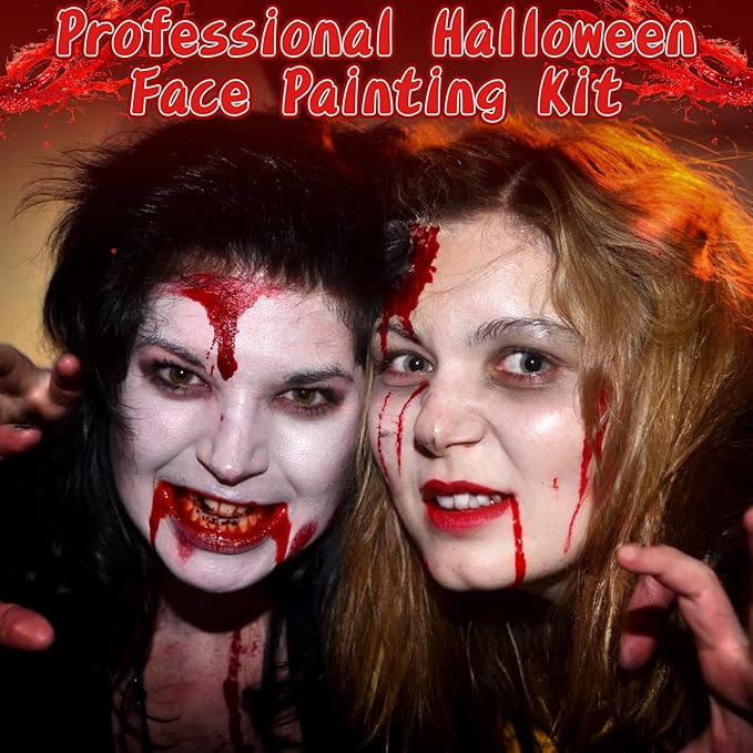 TonJin Halloween Fake Blood Makeup Kit, 3PCS Realistic Washable Costume Blood Set (1.69oz Spray + 1.69oz Dripping + 1.01oz Coagulated ) for Zombie Vampire SFX, Dark Coagulated & Fresh Spray Effects