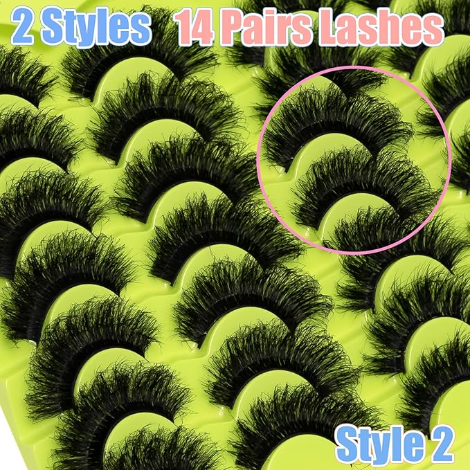 False Eyelashes Fluffy Mink Lashes 20mm Stirps Lash 2 Styles Mixed Volume Eyelashes 14 Pairs 8D Cat Eye Lashes D Curl Dramatic Soft Eyelash 25mm Big Long Lash Pack That Look Like Extensions