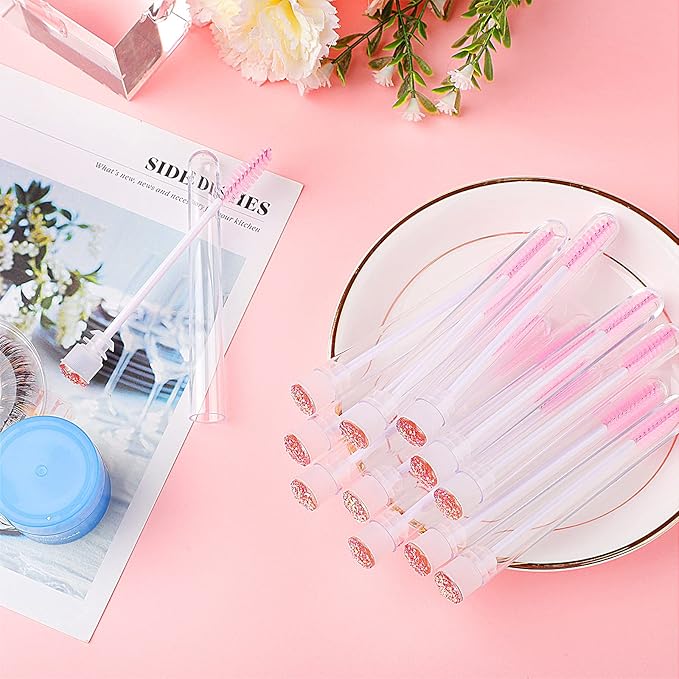 Dming 20pcs Eyelash brush Lash Wand Makeup tool Eyelash Extension supplies Cleaning brush Diamond Mascara star l pink