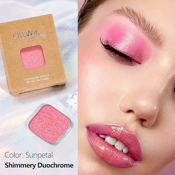 Duochrome Single Chameleon Eyeshadow Yellow-Pink, Pressed Powder, Square Pan, Fits Magnetic Palettes, High Pigment, Smudge-Proof, Smooth Blend, All-Day Wear (Sunpetal)