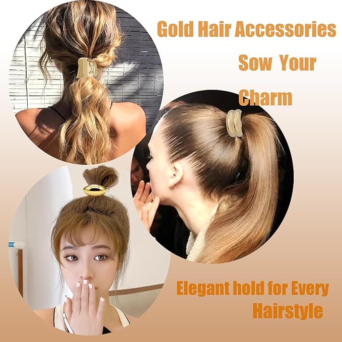 5Pcs Gold Hair Ties,5 Styles Gold Hair Accessories for Women and Girls Elegant Chic Metal Hair Cuff Non-Damage Ponytail Cuffs Holders for Thick Hair for Holidays and Christmas Gifts