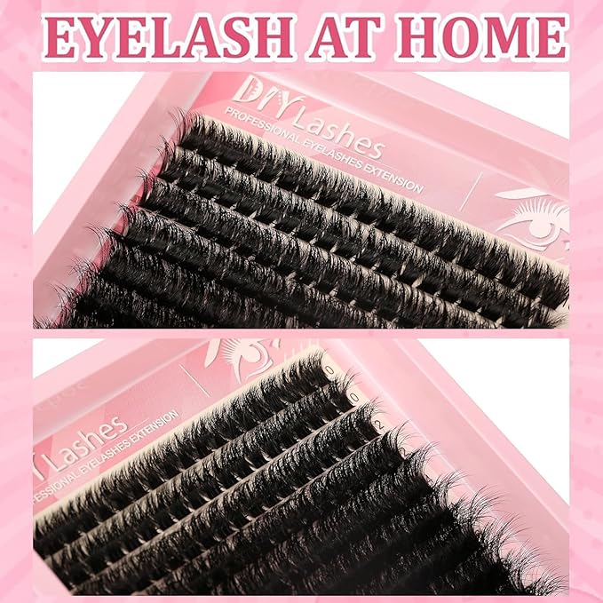 D Curl Eyelash Lash Clusters Lashes Extensions 280 Pcs Volume Wispy Individual Eye Lash Cluster 100P DIY Home Makeup Thin Band Clusters Lashes Extension Kit (9-20MM)